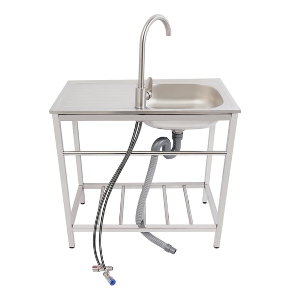 Freestanding Stainless Steel Utility Sink, Outdoor Single Bowl for Kitchen, Garage