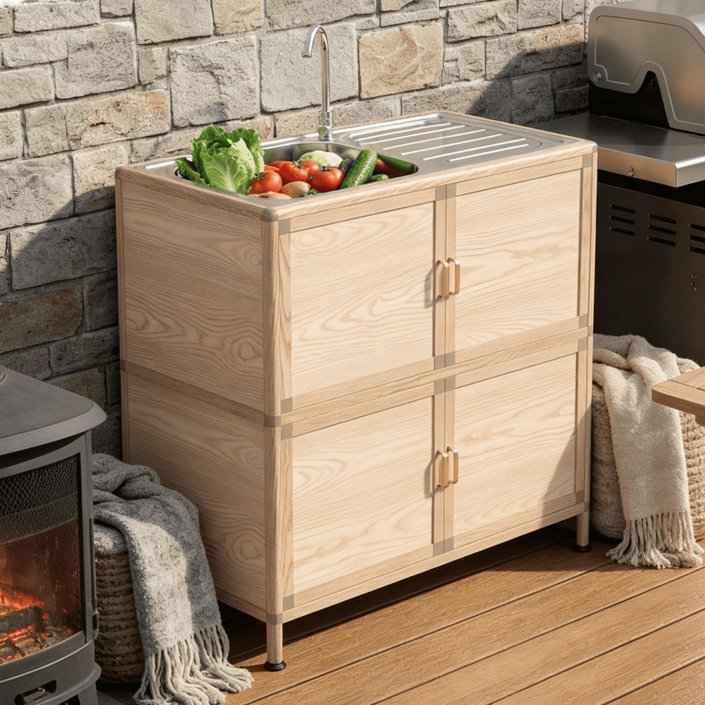 Freestanding Stainless Steel Utility Sink with Cabinet, Laundry & Outdoor Sink Station (32.68"D x 16.93"W x 32.68"H)