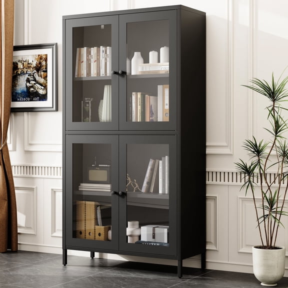 Freestanding Steel Cabinet with Glass Windows / Ideal for Hallway Side Display
