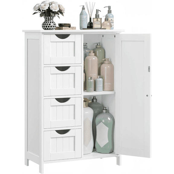Freestanding Storage Cabinet with 1 Door and 4 Drawers, Adjustable Shelf, Cloud White, 11.8 x 21.7 x 32.3 Inches Bestseling