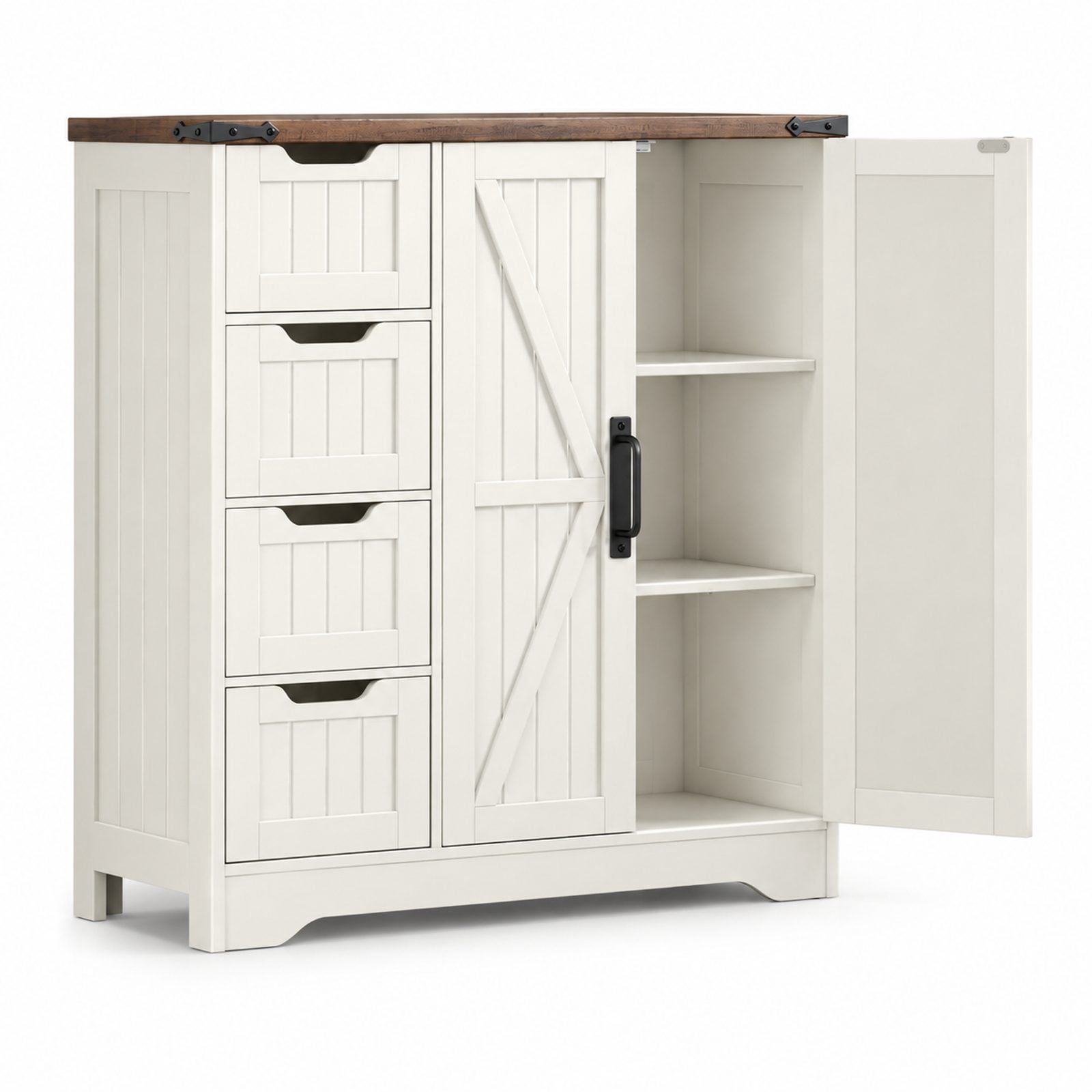 Freestanding Storage Cabinet with 4 Drawers and 2 Doors, Rustic ...