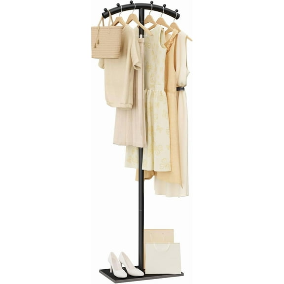 Freestanding T-Shaped Metal Garment Rack with Rock Base, 68.9 Inches Tall, Black