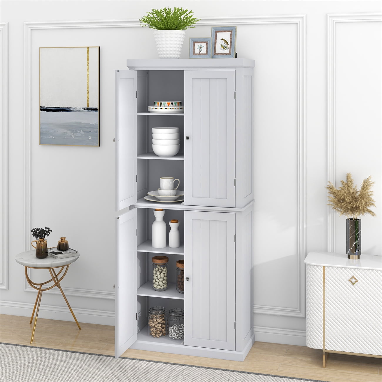 ETASE 72 Pantry Cabinets, White Tall Kitchen Pantry Storage Cabinet with  Drawer & Adjustable Shelves, Buffet Cupboards Storage Cabinet for Bedroom  Living Room Office Use 