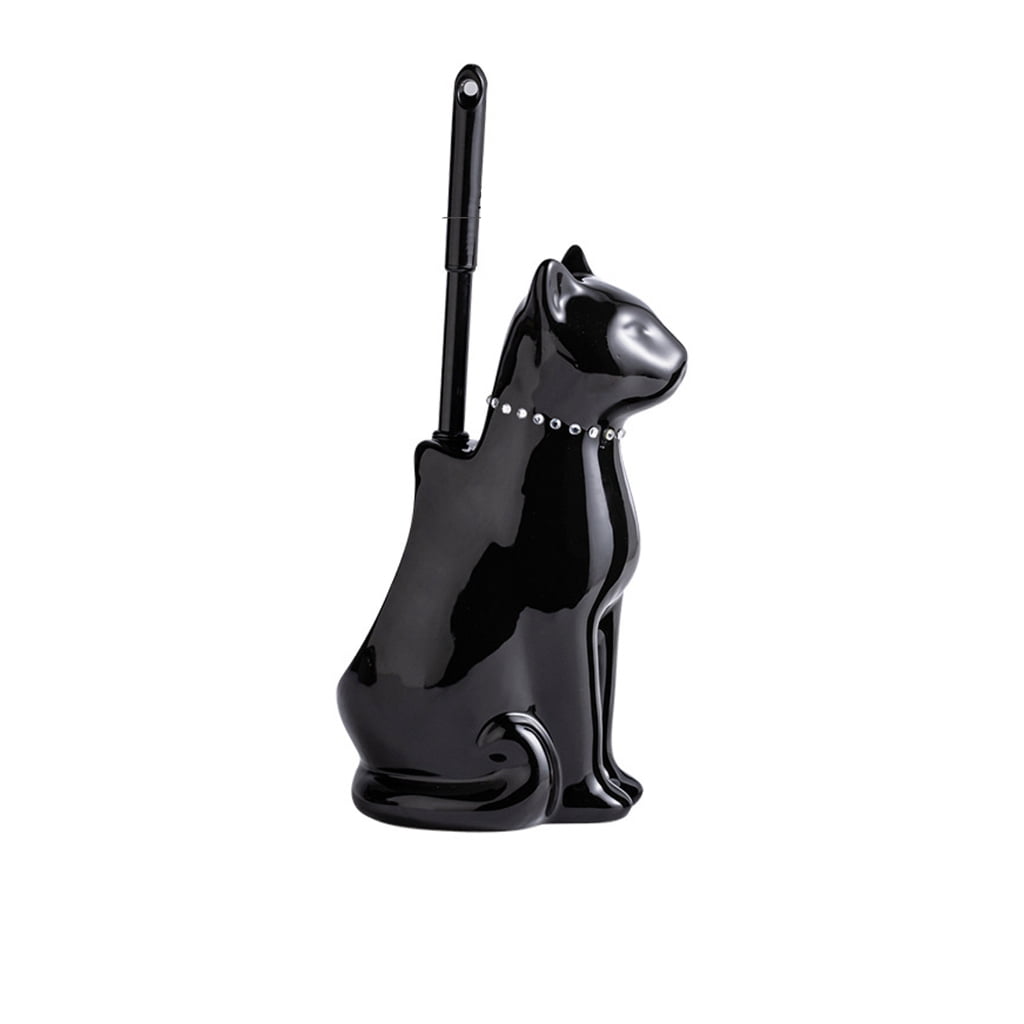 Soft Bristles Toilet Brush & Holder Bathroom Toilet Bowl Brush Ceramic Cats Base Toilet Cleaning Tool Easily to Clean