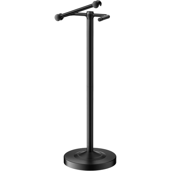 Freestanding Toilet Paper Holder, Double Post Pivoting 22" Height Toilet Roll Holder Floorstanding Base Weighted, Stainless Steel Toilet Paper Holder Stand Matte Black