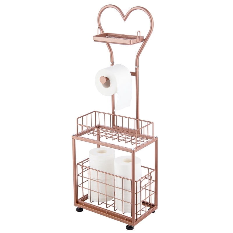 Freestanding Toilet Paper Holder, Drawer Style Storage Compartment, with Storage Shelf Reserve for Phone Tablet Magazine Bathroom Organizer (Red Copper)