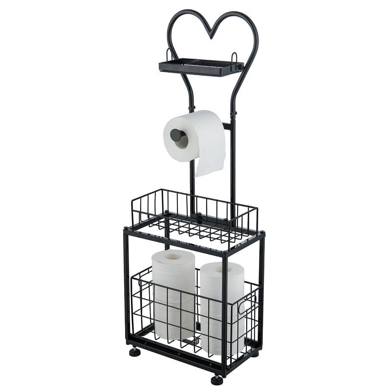 Freestanding Toilet Paper Holder, Drawer Style Storage Compartment, with Storage Shelf Reserve for Phone Tablet Magazine Bathroom Organizer (Black)