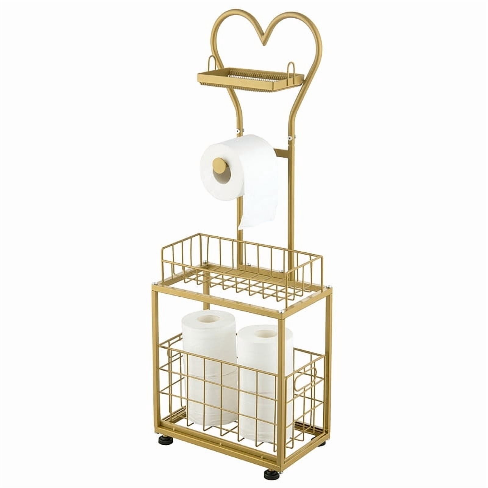 Freestanding Toilet Paper Holder, Drawer Style Storage Compartment, with Storage Shelf Reserve for Phone Tablet Magazine Bathroom Organizer (Gold)