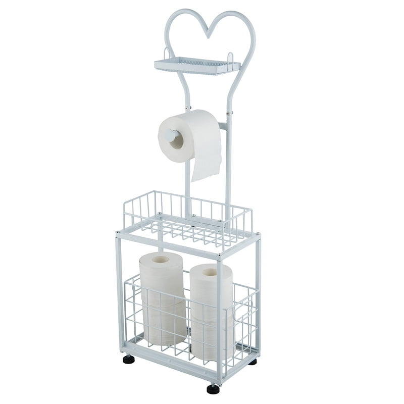 Freestanding Toilet Paper Holder, Drawer Style Storage Compartment, with Storage Shelf Reserve for Phone Tablet Magazine Bathroom Organizer (White)