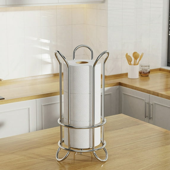 Freestanding Toilet Paper Holder & Paper Towel Rack | 3-Roll Metal Tissue Organizer for Bathroom & Kitchen | Silver Storage Dispenser with Raised Feet | No Assembly Required