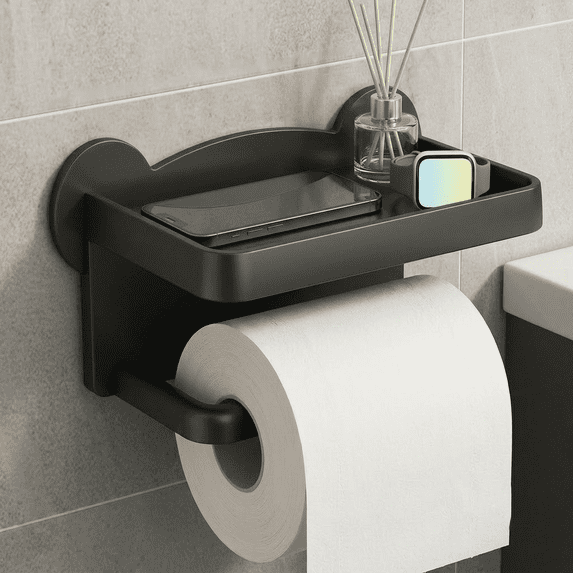 Freestanding Toilet Paper Holder Rustproof ABS Shelf with Phone Shelf - Wall Mountable Bathroom Toilet Paper Stand for Home Bathroom Kitchen Storage - 1 Pack with Accessories