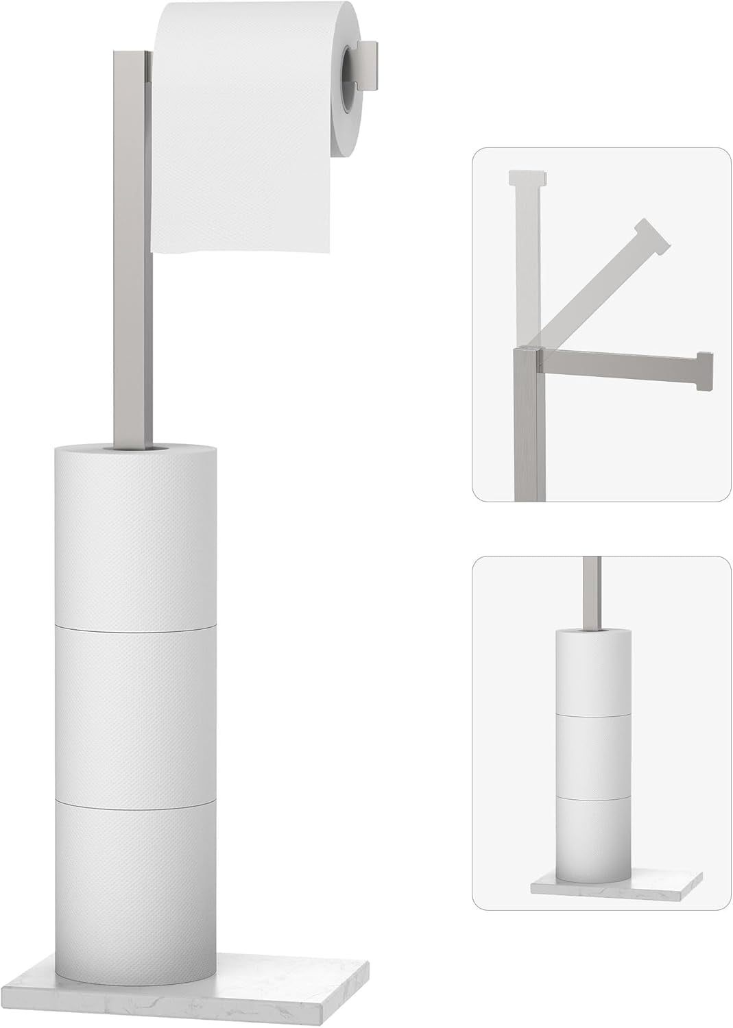 Freestanding Toilet Paper Holder Stand Brushed Nickel SUS 304 Stainless Steel Rustproof 22 Inch Rotating Bathroom Tissue Roll Holder for 4 Rolls with Marble Base by