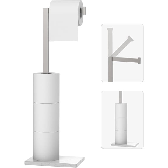 Freestanding Toilet Paper Holder Stand Brushed Nickel SUS 304 Stainless Steel Rustproof 22 Inch Rotating Bathroom Tissue Roll Holder for 4 Rolls with Marble Base by