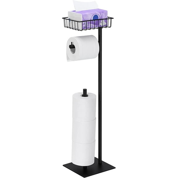 Freestanding Toilet Paper Holder Stand with Basket, Black