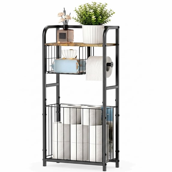 Freestanding Toilet Paper Holder Stand with Storage for Small Bathroom ...