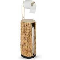 Toilet Paper Holder with Storage,3 Rolls of Tissue Holder for Bathroom,Handmade Woven Toilet Paper Roll Holder Stand,Water Hyacinth Boho Bathroom Decor Farmhouse Toilet Paper Storage