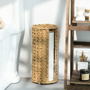 Freestanding Toilet Paper Holder with Lid, Wicker Toilet Roll Holder, Bathroom Storage Basket, Round, Natural