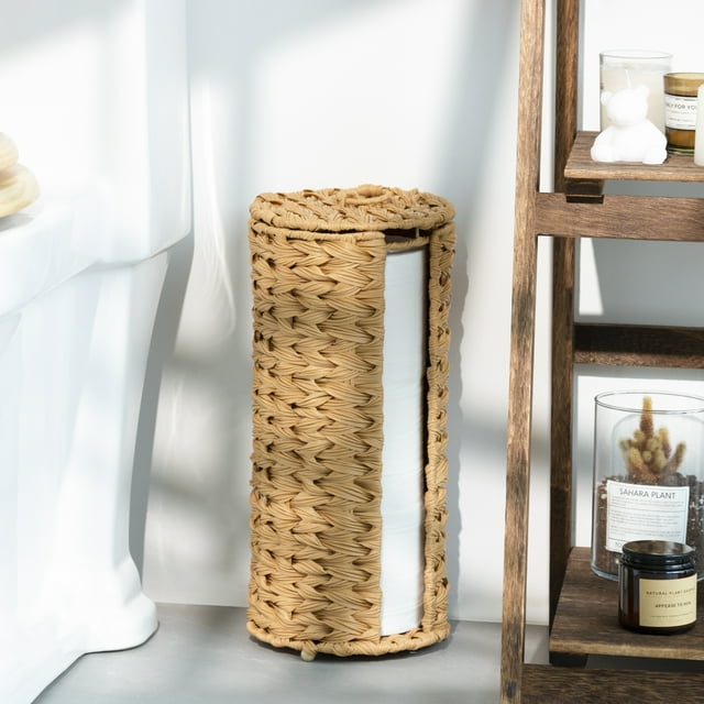 Freestanding Toilet Paper Holder with Lid, Wicker Toilet Roll Holder ...