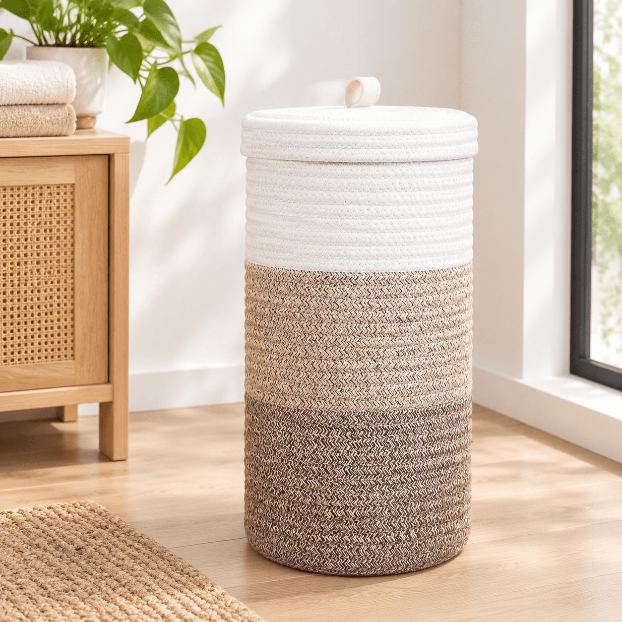 Bornze Gradient Freestanding Toilet Paper Holder with Lid, Woven Cotton Stand for 3 ...