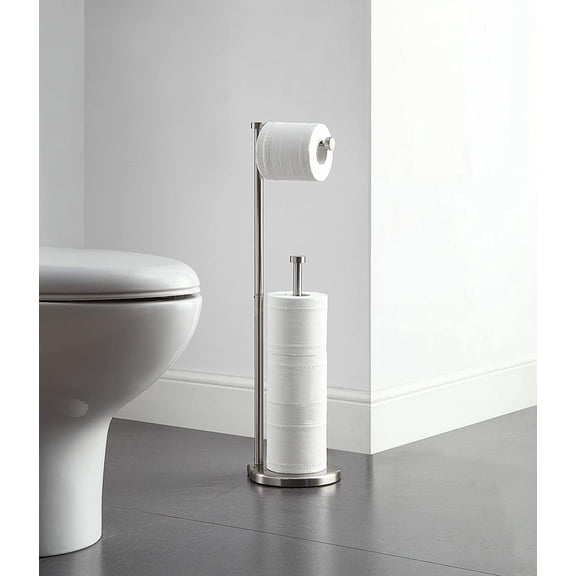 Freestanding Toilet Paper Holder with Reserve, Fits Jumbo Rolls for Bathroom