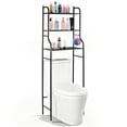 thumbnail image 1 of Freestanding Over The Toilet Storage Organizer 3 Tier Space Saving Bathroom Rack with Paper Holder and 4 Hooks 64 Inch Tall Carbon Steel Shelf for Small Bathroom Laundry Room Black, 1 of 9