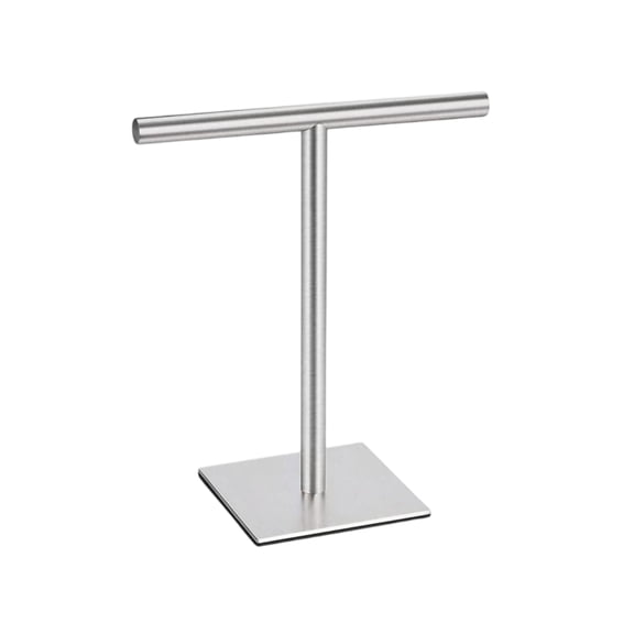 Freestanding Towel Holder, Silver T-Shape Stainless Steel, 1 Pack Square Base Countertop Stand, for Bathroom Vanity Kitchen Decor Hand Towel Jewelry Small Accessories Storage Organization