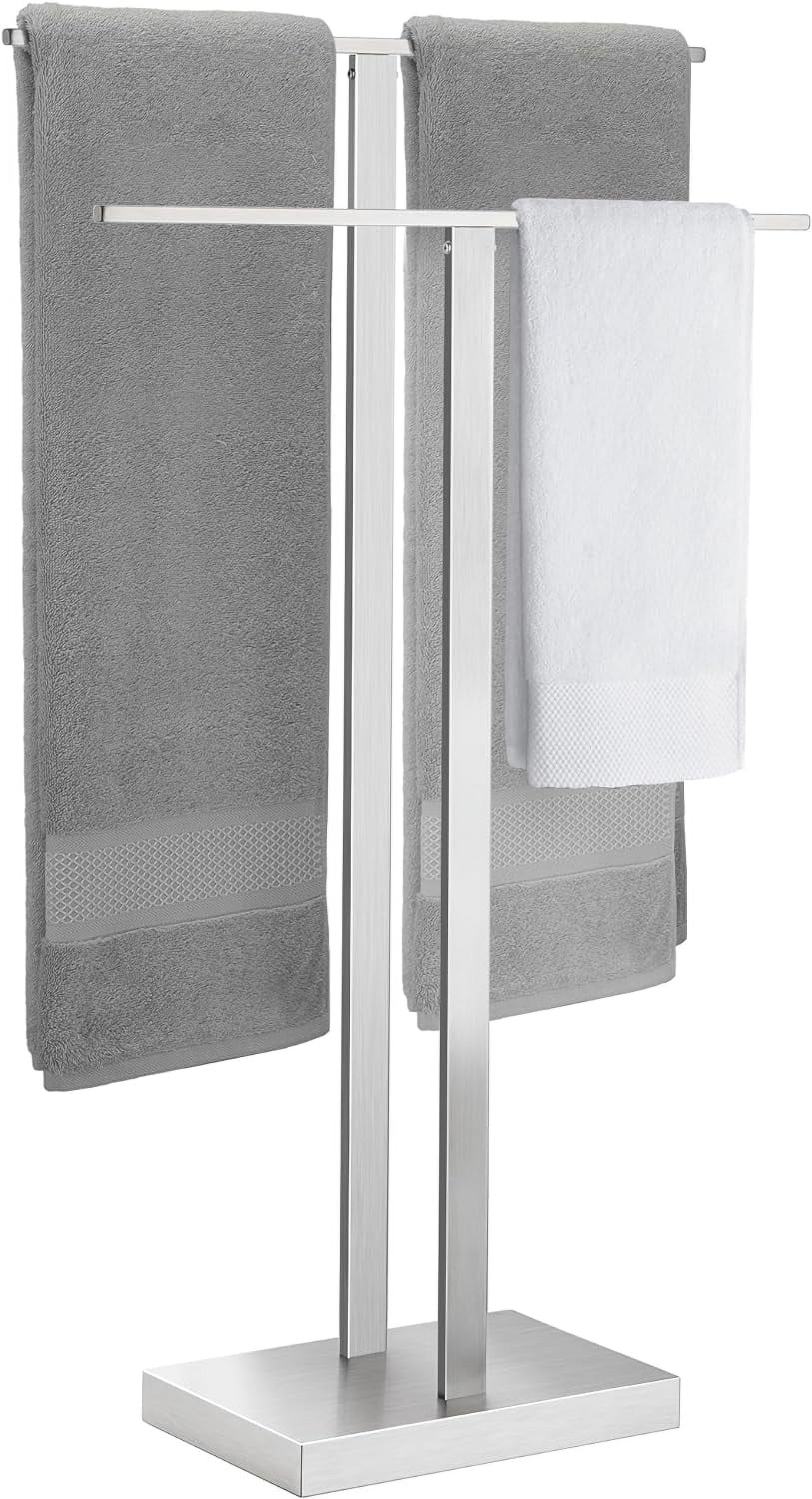 Brushed Nickel Freestanding 2-Tier Stainless Steel Towel Rack with Marble Base
