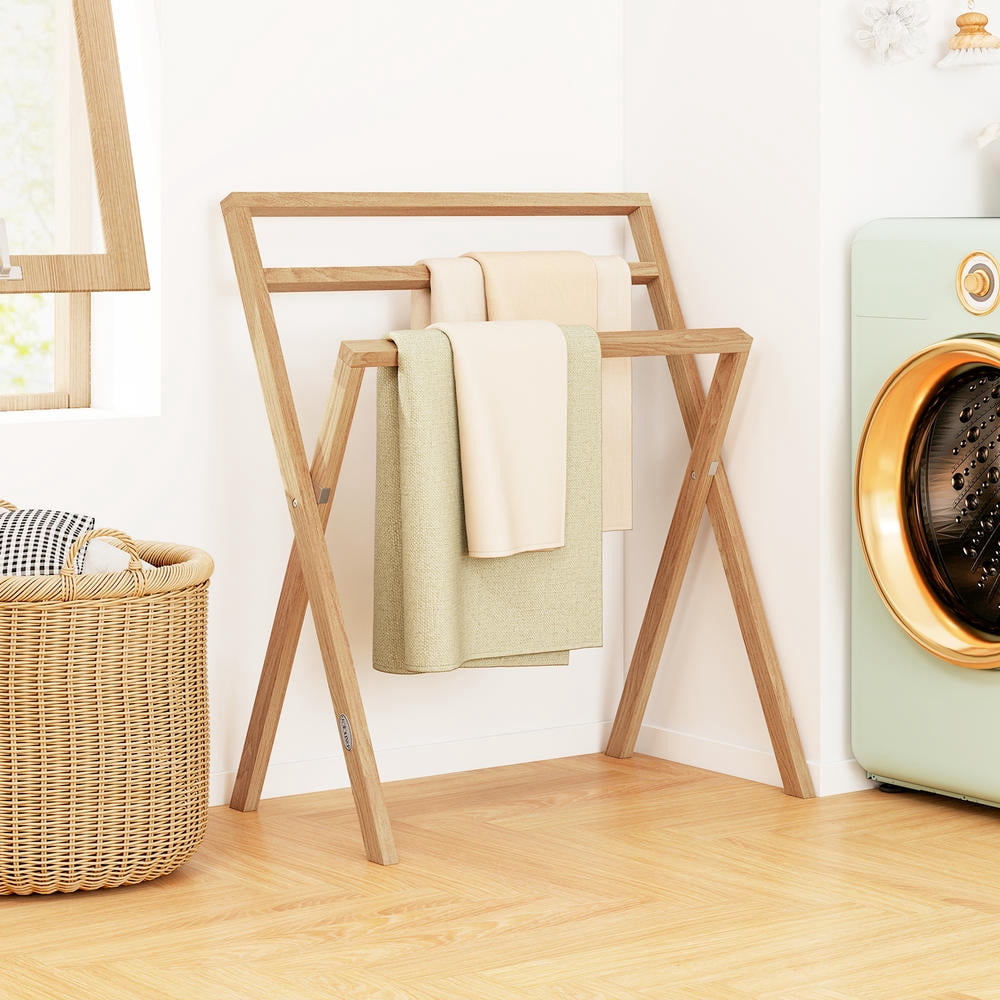 Freestanding Towel Rack, teak wood construction, foldable 3-tier drying ...
