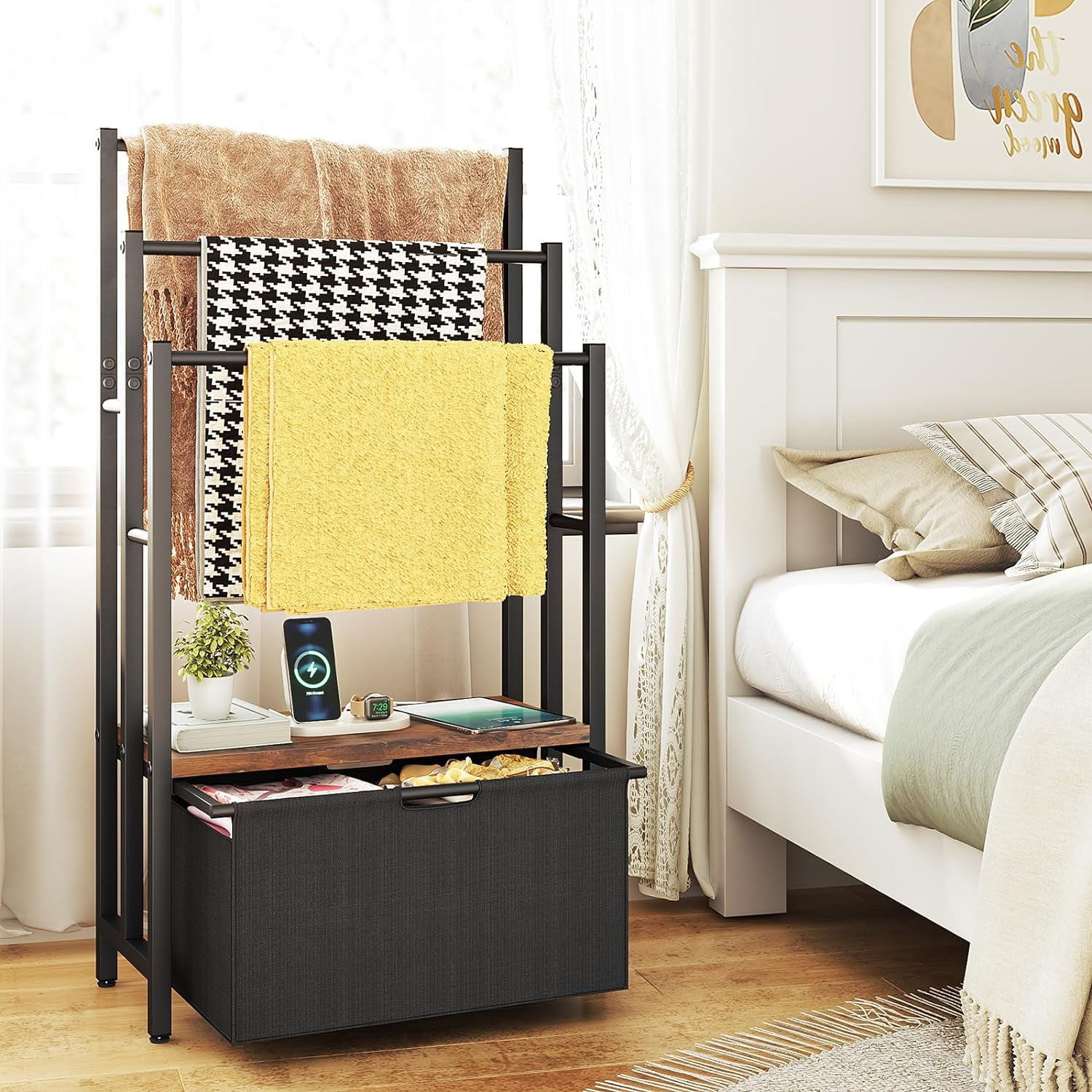 Freestanding Towel Rack with Drawers 3 Tiers Standing Blanket Racks