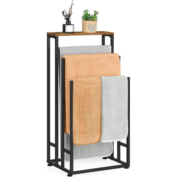 Freestanding Towel Racks for Bathroom 3 Tier Towel Drying Rack Small Standing Towel Rack with Shelf Hand Towel Holder Stand for Bathroom Floor Dorm Laundry Room (Rustic Brown)