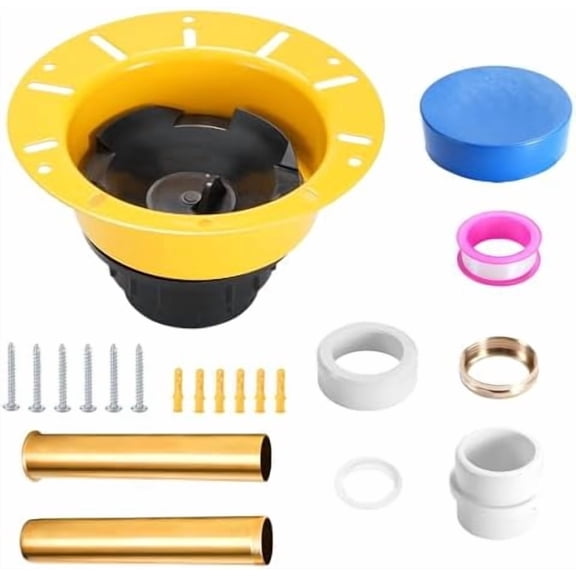 Freestanding Tub Drain Rough-in Kit, Bathtub Drain Kit with PVC Plastic Adapter and Brass Tail Pipes, Compatible with Freestanding Bathtub, Floor Mounted Bathtub and Copper Bathtub, Yellow