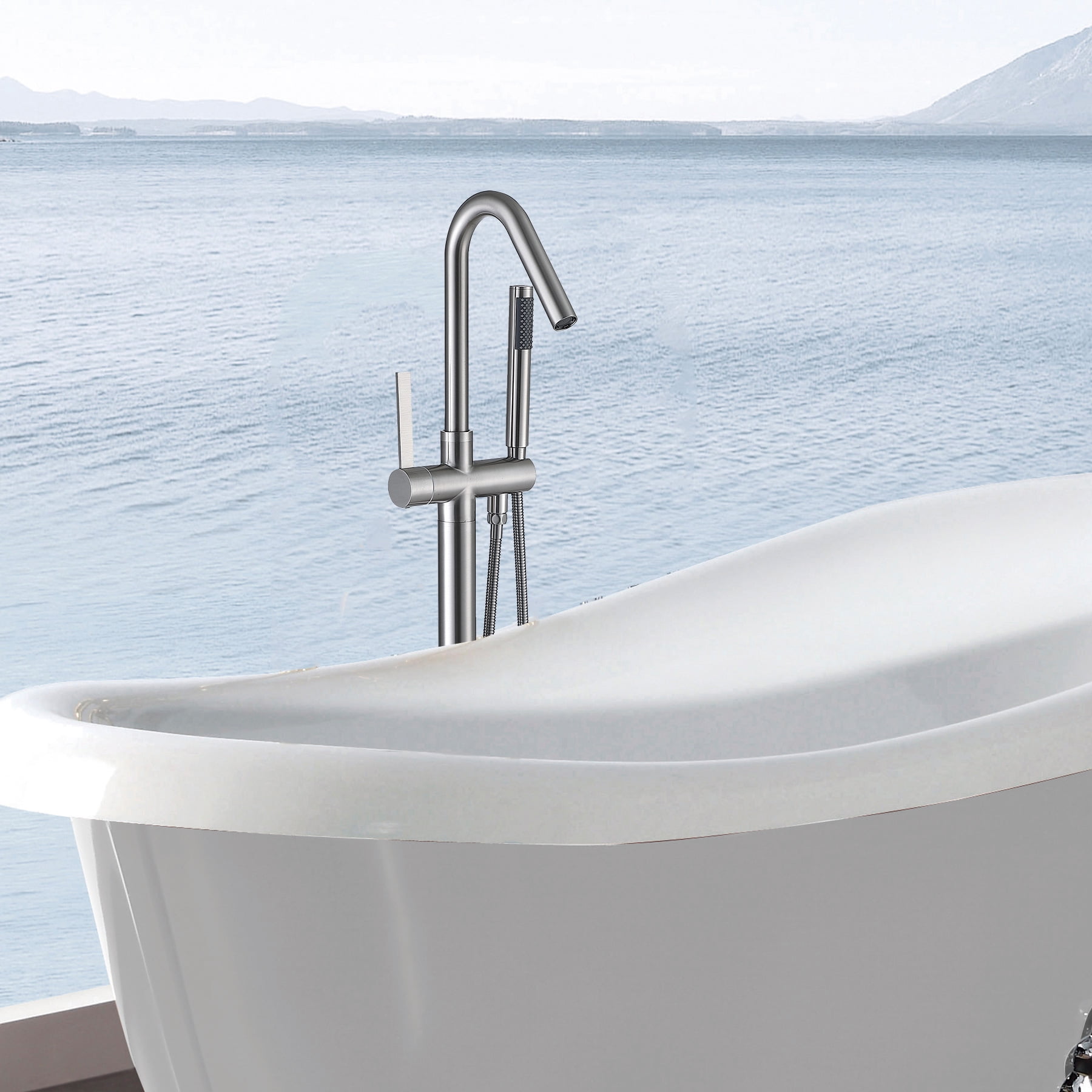 Freestanding Tub Faucet, Freestanding Bathtub Faucet with Hand Shower, Brushed Nickel ...