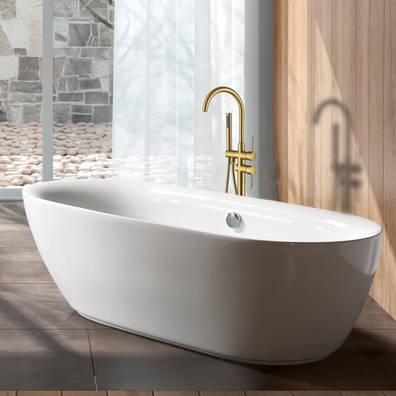 Freestanding Tub Faucet with Hand Shower, Brushed Gold Metal Bathroom Tub Filler with Full Body Spray and Corrosion Resistant Finish for Master Bath or Guest Suite, 3.9 GPM Flow