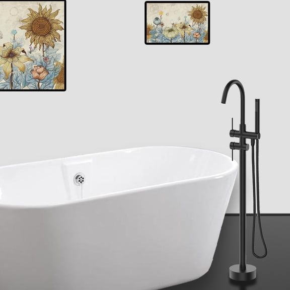 Freestanding Tub Faucet with Hand Shower, Matte Black Metal Bathroom Tub Filler for Master Bath, Corrosion Resistant Design with Full Body Spray and 3.9 GPM Flow Rate, Modern Style