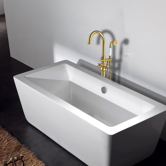 Freestanding Tub Faucet with Hand Shower, Metal Bathroom Tub Filler with High Flow Rate 3.9 GPM, Corrosion Resistant Gold Finish Fixture for Master Bath and Guest Suite Design
