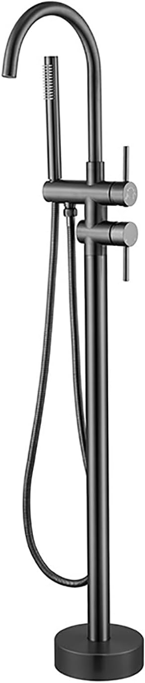 Freestanding Tub Faucet with Hand Shower, Modern Floor Mount Bathtub Filler Set, High Flow Waterfall Spout, Bath Tub Faucet for Soaking Tub and Bathroom Remodel