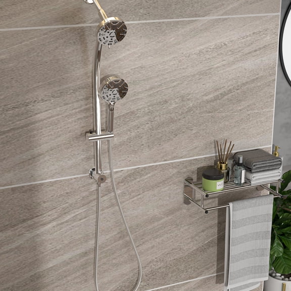 Dual Shower Head System - 4.7" Rain Shower & 8-Function Hand Shower, Adjustable Slide Bar, Chrome Finish