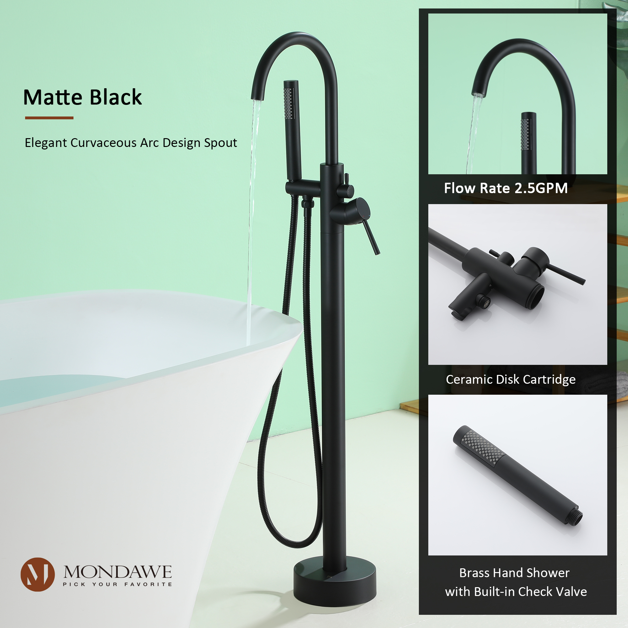 Freestanding Tub Filler Bathtub Faucet High Flow Shower Faucets with