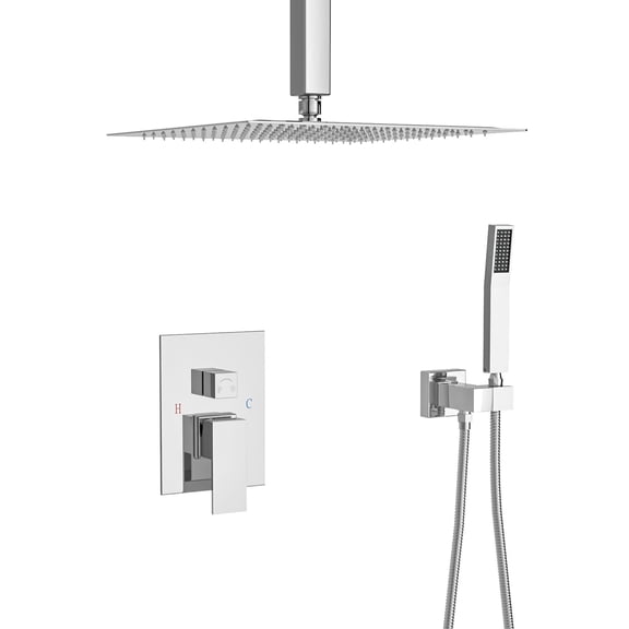 Freestanding Tub Filler Dual Shower Head - 10 Inch Ceiling Mount Square Shower System with Rough-in Valve, Chrome,Freestanding Bathtub Faucet