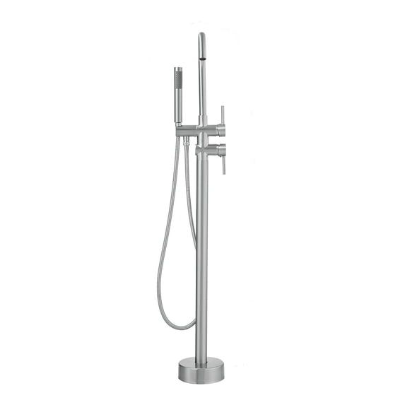 Freestanding Tub Filler Floor Mounted, Bathtub Faucet with Shower Mixer, Dual Water Modes, 360° Swivel Spout for Bathing, Showering & Toilet Flushing