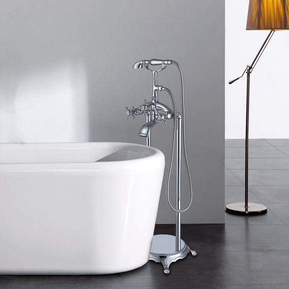 Freestanding Tub Filler, Freestanding Bathtub Faucet with Hand Shower, Floor Mounted Tub Filler,Metal Freestanding Bathtub Faucet, Bath & Faucets Freestanding Tub Faucets Freestanding Bathtub