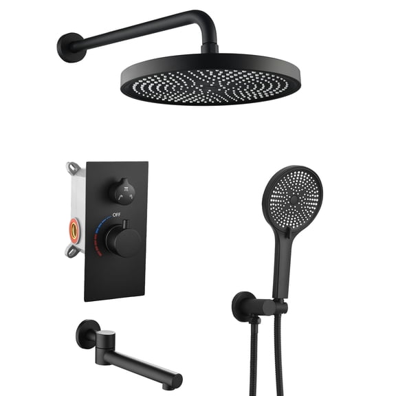Freestanding Tub Filler Luxury 3-Function Shower System Set - Solid Brass Control Valve, 10" Overhead Shower, 3-Spray Handheld, with Bathtub Spout,Floor Mounted Tub Filler