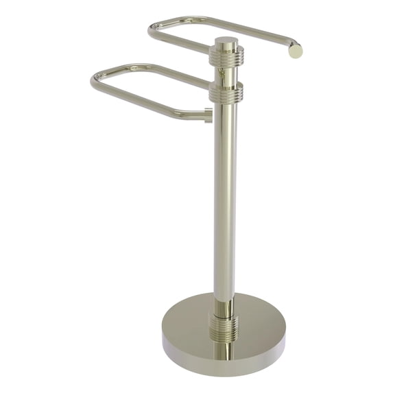 Freestanding Two Arm Guest Towel Valet - Polished Nickel / Grooved