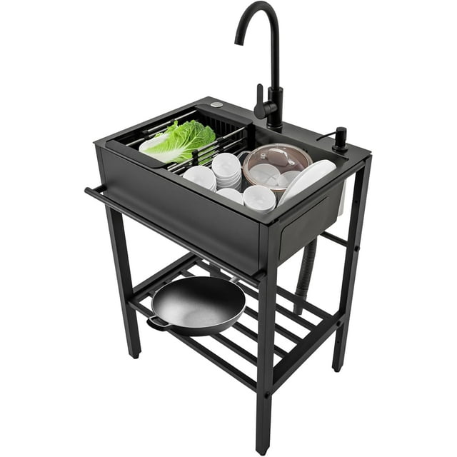 Freestanding Utility Sink Kitchen Sink with Cold and Hot Faucet