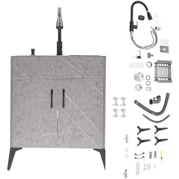 Freestanding Utility Sink Kitchen Sink and Cabinet Combo, Commercial Utility Sink Outdoor Deep Laundry Tub Sink for Basement, Laundry Room, Grey$$Tools & Hardware Other