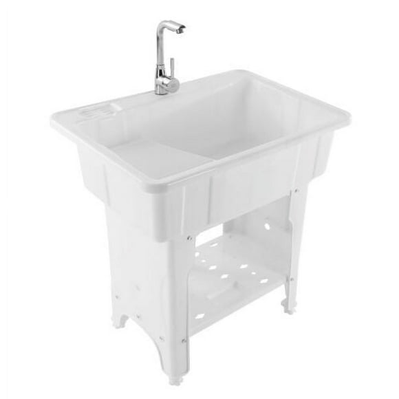 Freestanding Utility Sink Laundry Tub /Floor Mount Wash Bowl Basin Single Faucet