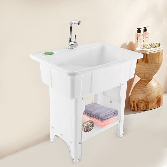 Freestanding Utility Sink Laundry Tub /Floor Mount Wash Bowl Basin Single Faucet