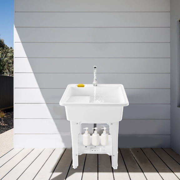 Freestanding Utility Sink Laundry Tub Wash Bowl Basin & Faucet Drain Floor Mount