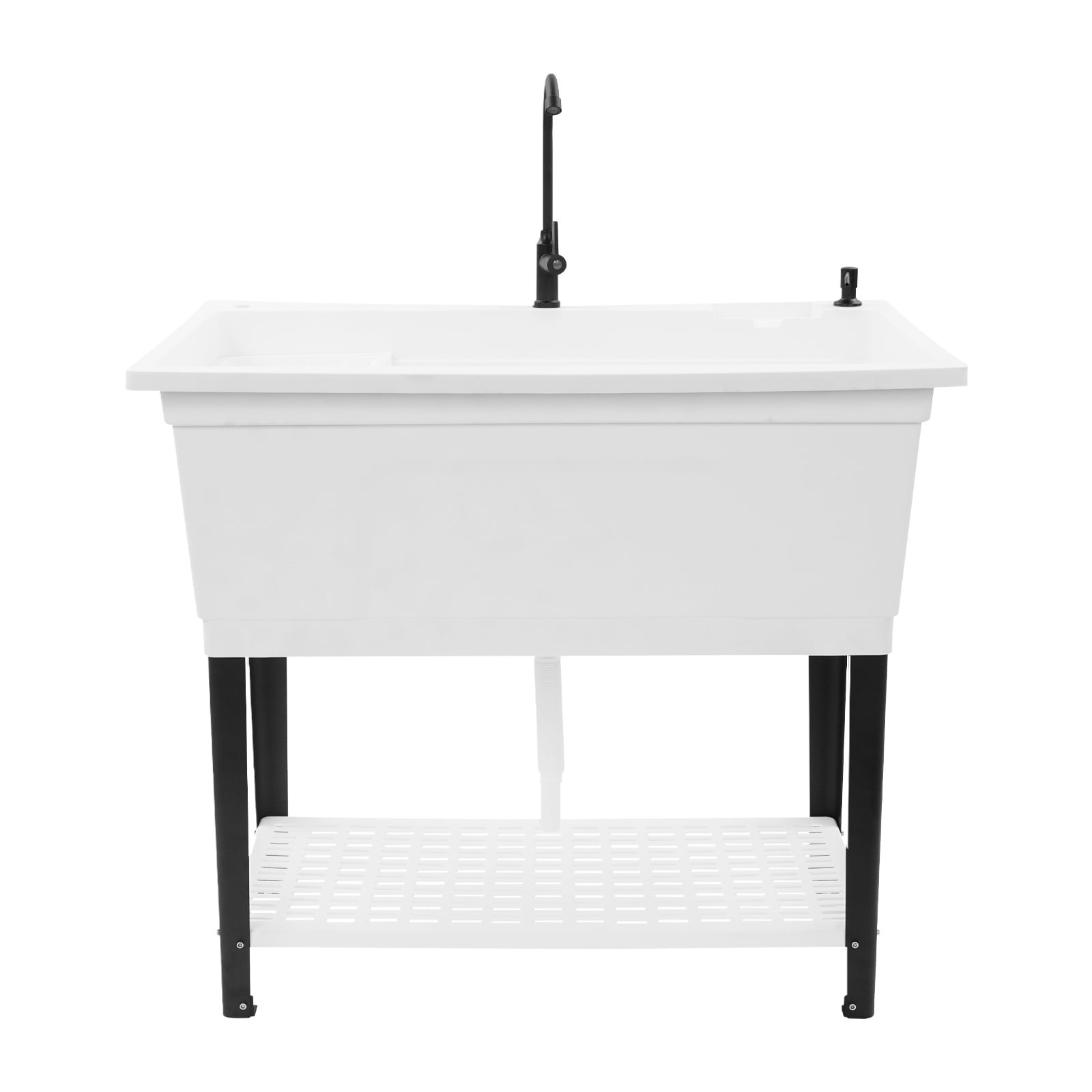Freestanding Utility Sink for Homes Business, Heavy Duty Plastic Laundry Tub and Kitchen Sink with Faucet Soap Dispenser White