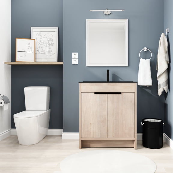 Freestanding Vanity with Metal Handles | Soft-Closing Doors & Scratch-Resistant Surface | Bathroom Organization
